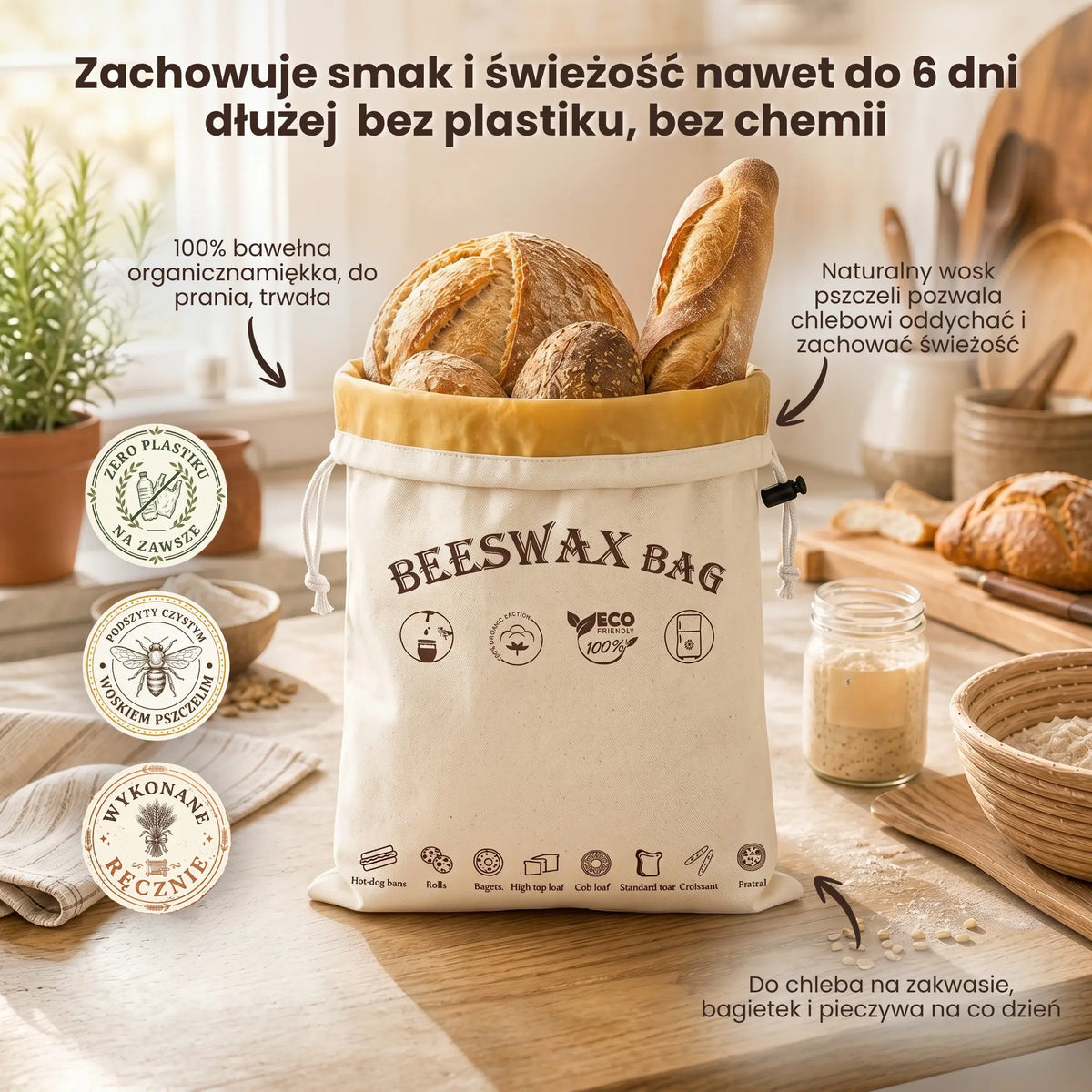 Premium worki na chleb ze 100% bawełny i wosku pszczelego